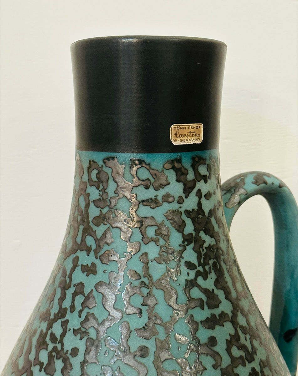 photo vinterior 1970s Fat Lava German Carstens Tönnieshof Turquoise & Amoeba Dark Brown Design Jug Vase