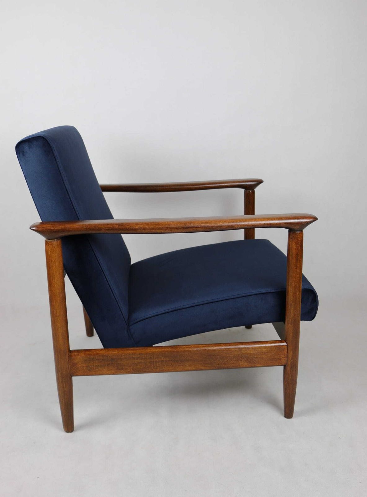 photo furniture Gfm 142 Armchair, Designed By Edmund Homa From The 70s, Navy Blue   Dark Wood