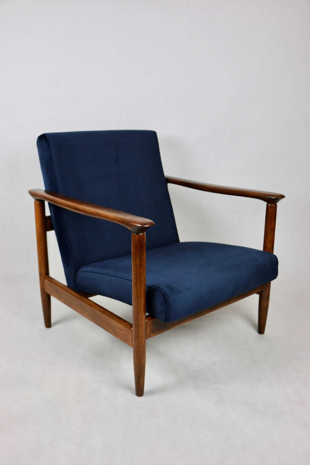 photo for sale Gfm 142 Armchair, Designed By Edmund Homa From The 70s, Navy Blue   Dark Wood