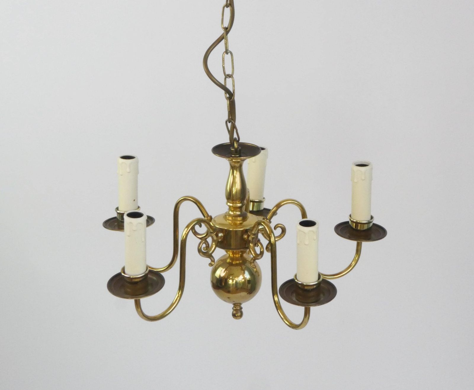 Vintage Brass Branded Chandelier With 5 Arms, German Mid Century Ceiling Lamp, Hollywood Regency Style photo 251.0