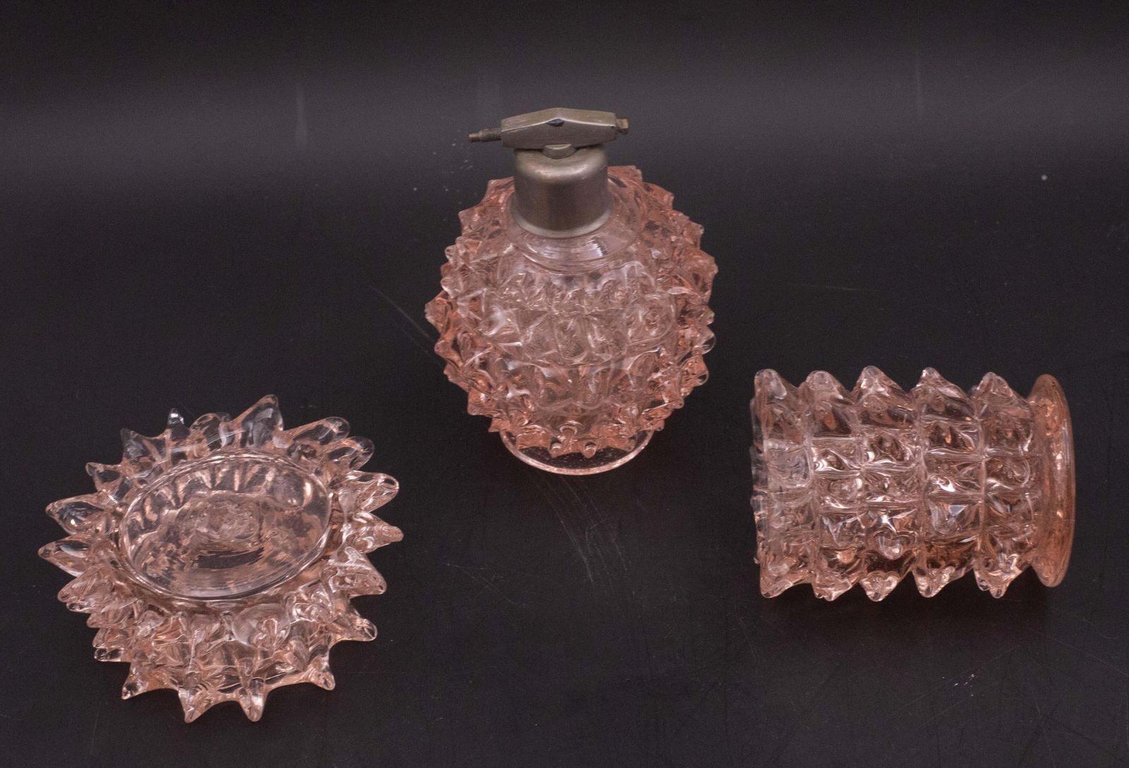 Rare Set Of 3 Pink Rostrato Murano Glass Vases By Barovier & Toso, 1940s photo Home Decor