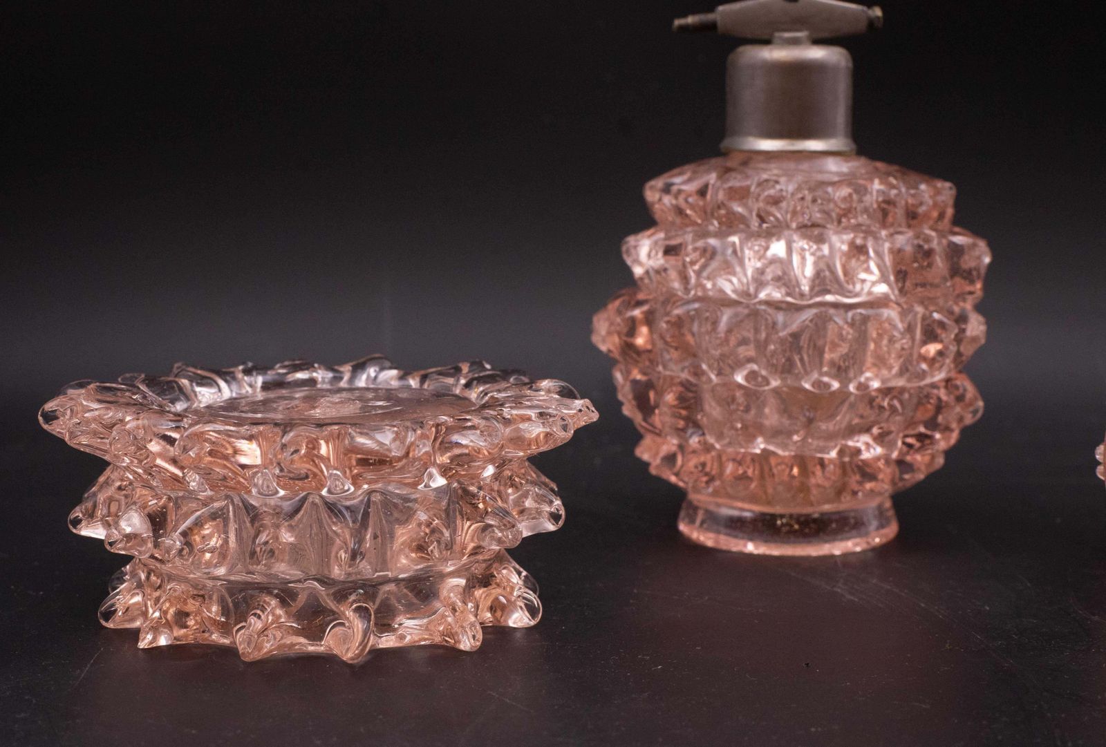 Rare Set Of 3 Pink Rostrato Murano Glass Vases By Barovier & Toso, 1940s photo vinterior
