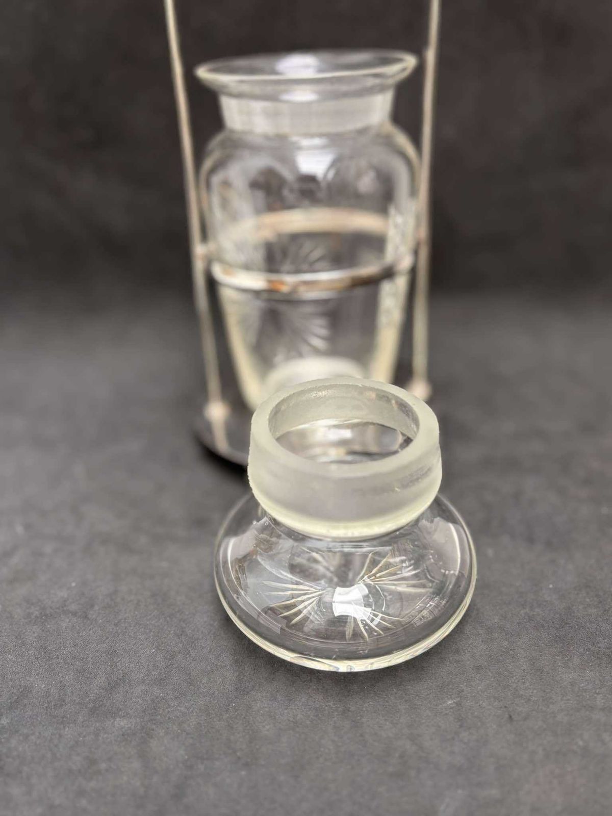 Pickles Jar Cut Crystal Silver Plated English 1890s 1900s Table Cruet Pickle Jar Caddy Glass Bottle On Stand photo Home Decor
