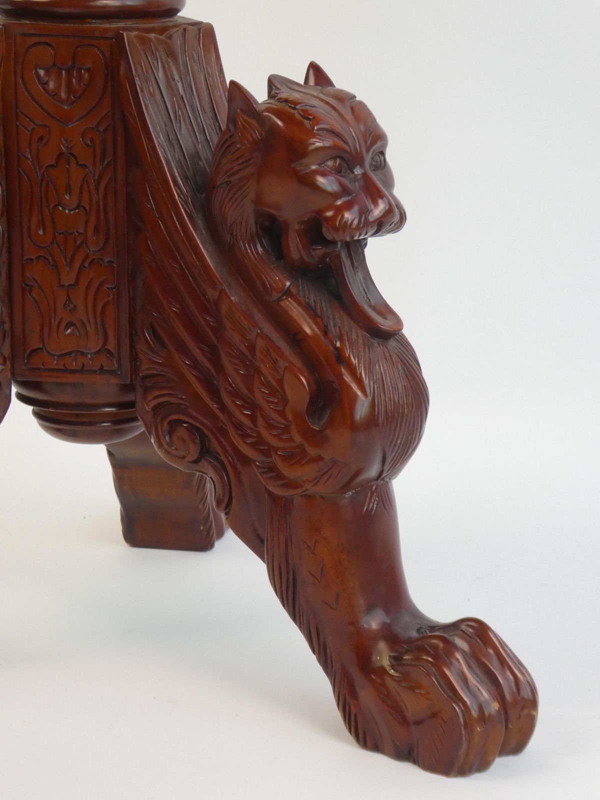 Antique English Mahogany Chess Table With Dragons, Carved Round Side Table, Unique Furniture photo for sale