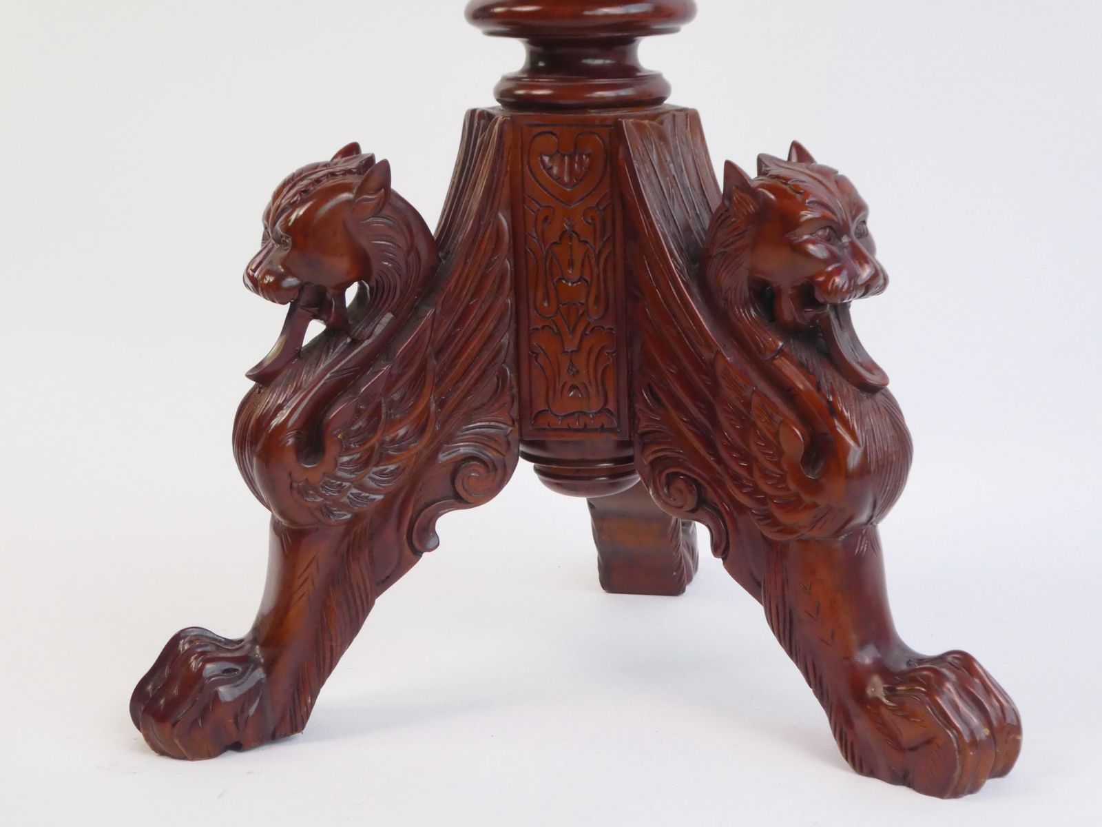 Antique English Mahogany Chess Table With Dragons, Carved Round Side Table, Unique Furniture photo Furniture