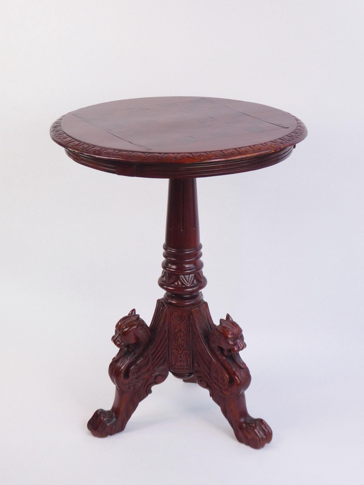 Antique English Mahogany Chess Table With Dragons, Carved Round Side Table, Unique Furniture photo buy