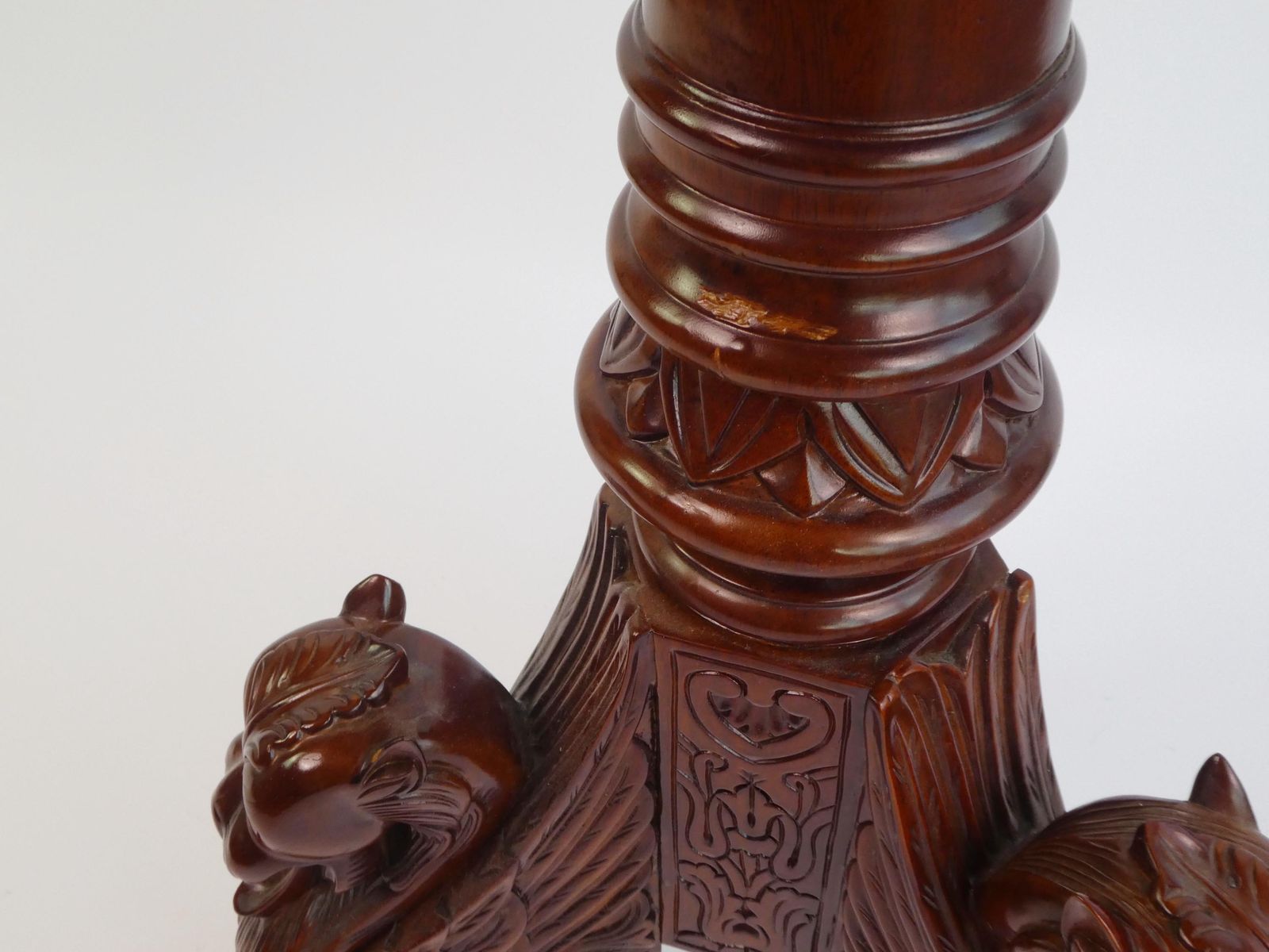 photo furniture Antique English Mahogany Chess Table With Dragons, Carved Round Side Table, Unique Furniture