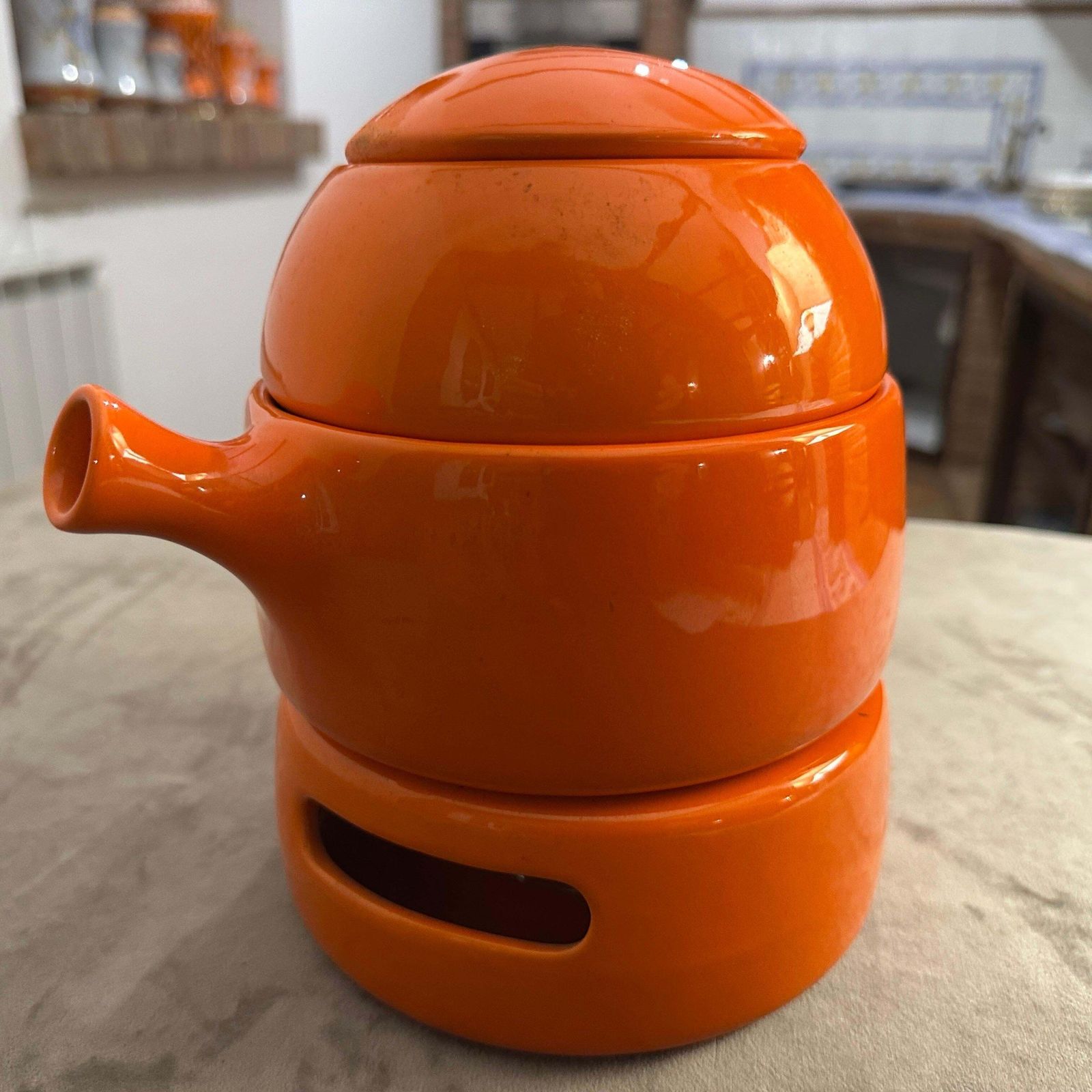 photo vinterior 1970s Modernist Orange Ceramic Teapot By Liisi Beckmann For Gabbianelli