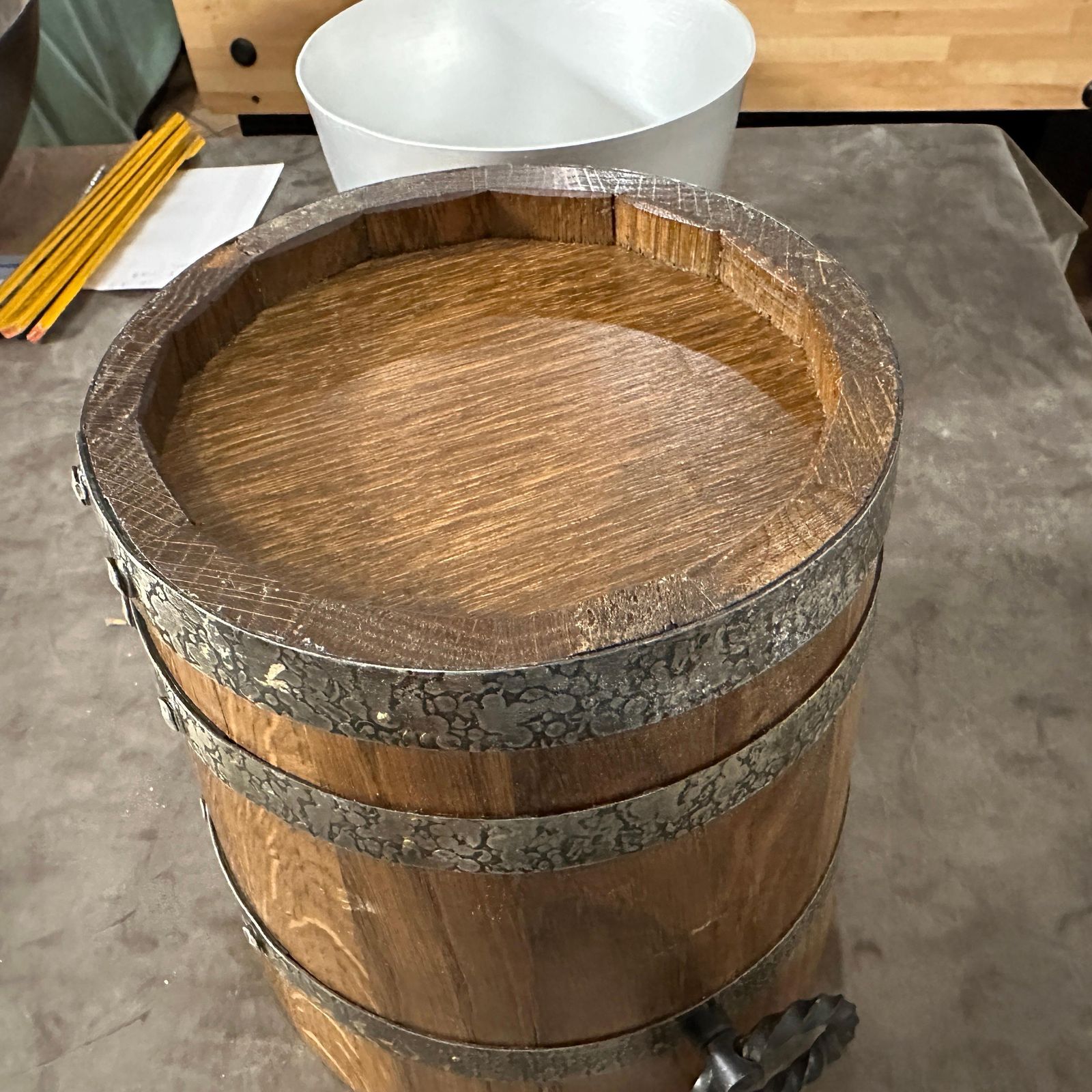 1970s Brutalist Oak Wood And Wrought Iron French Wine Cooler photo Home Decor