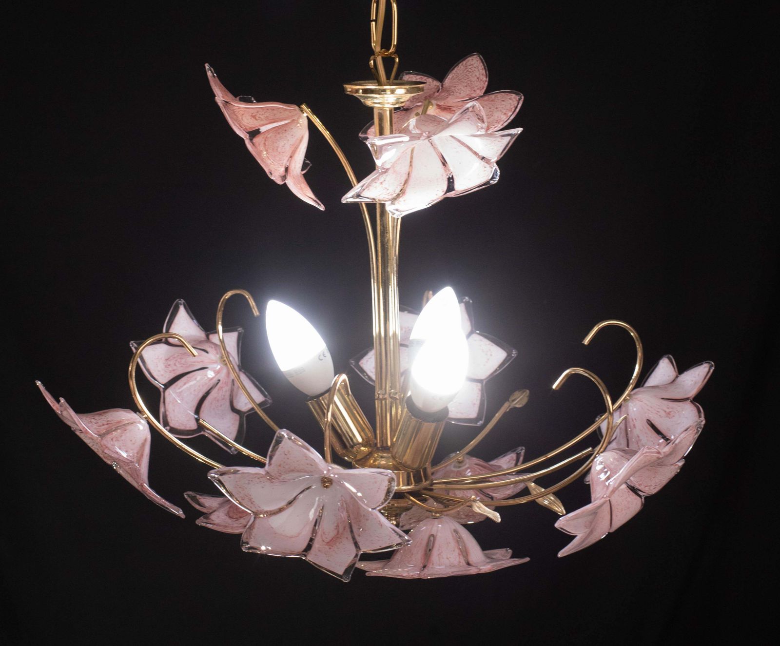 Charming Murano Glass Chandelier Pink Flowers, 1970 photo Lighting