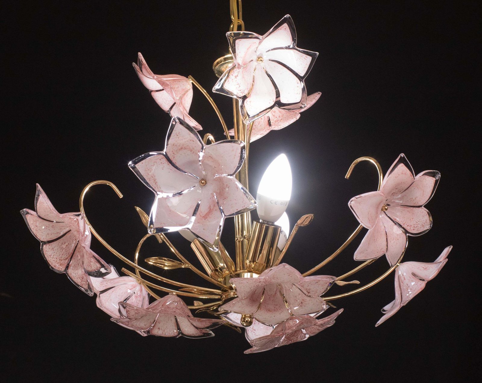 Charming Murano Glass Chandelier Pink Flowers, 1970 photo 1119.0