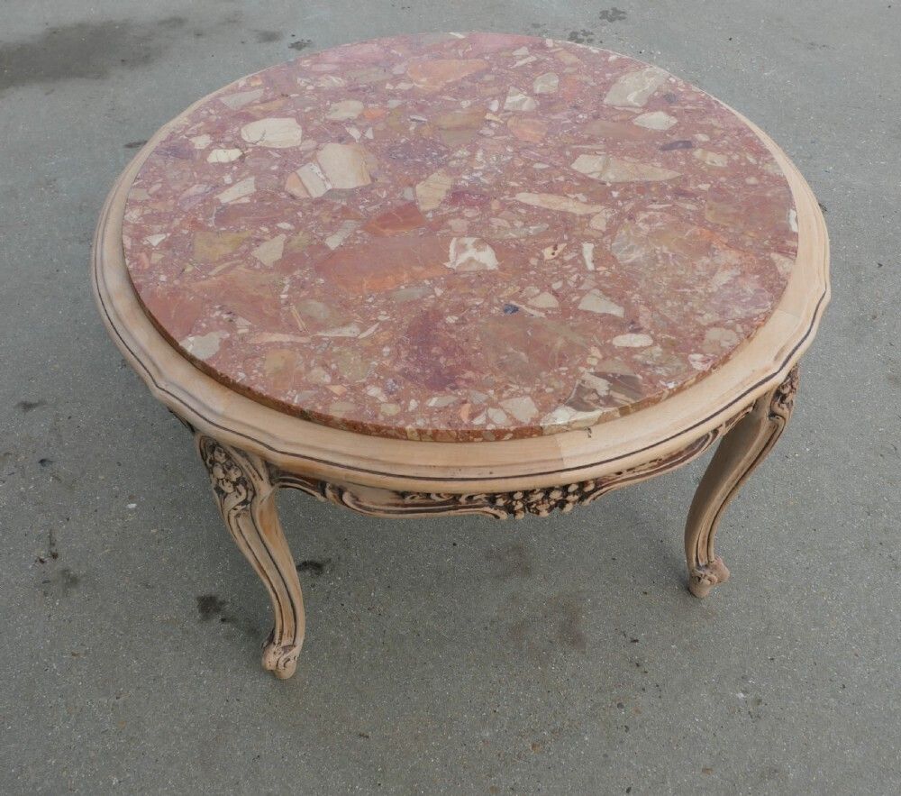 Circular French Carved Coffee Table With Marble Top photo furniture