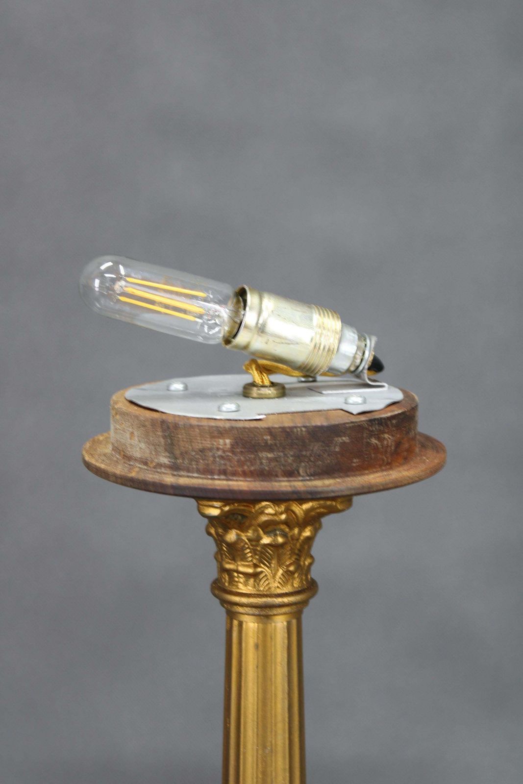 1940s Restored Brass Table Lamp With Wooden Base And Glass Shade photo buy