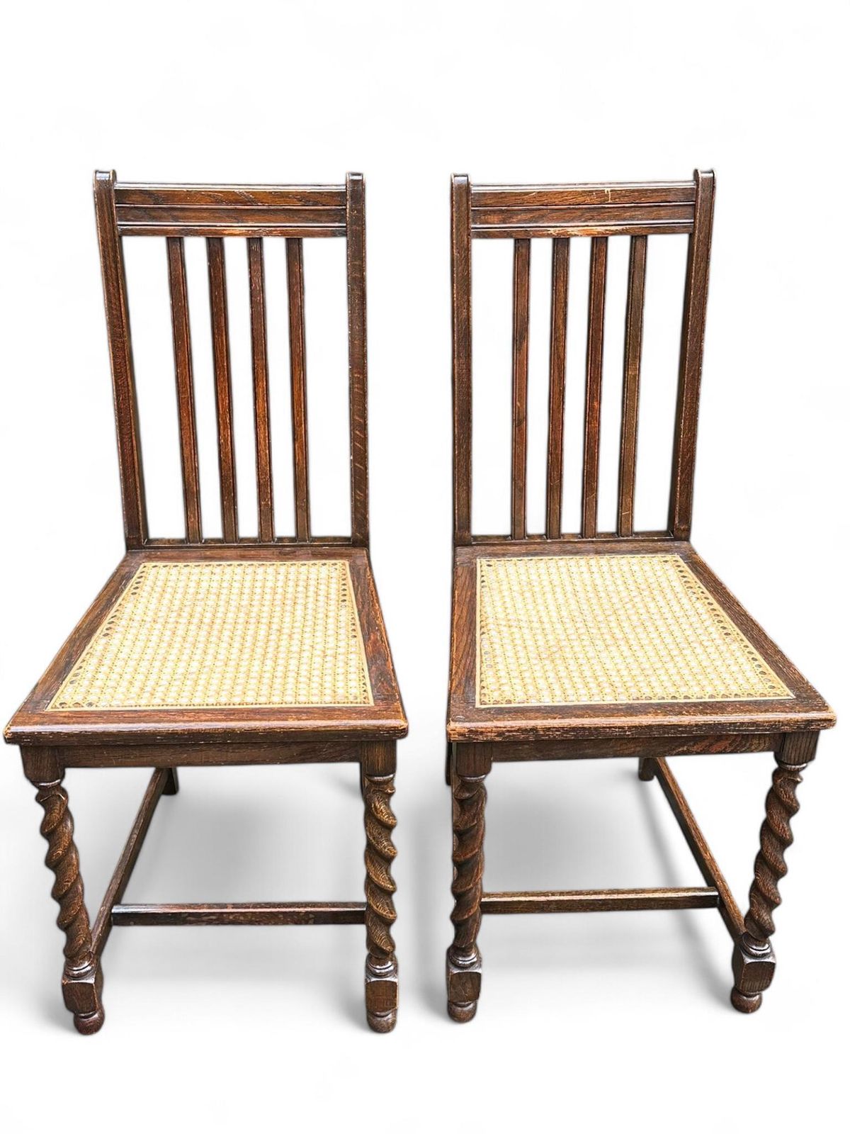 Antique Edwardian Chairs / Wood And Rattan / Set Of 2 photo for sale