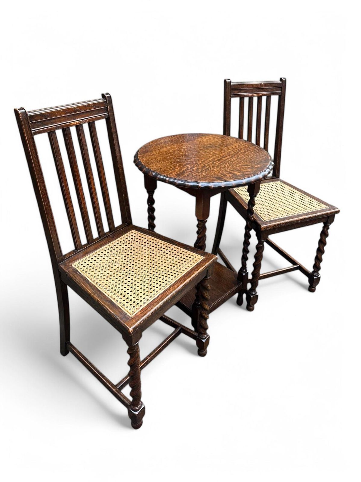 Antique Edwardian Chairs / Wood And Rattan / Set Of 2 photo vintage