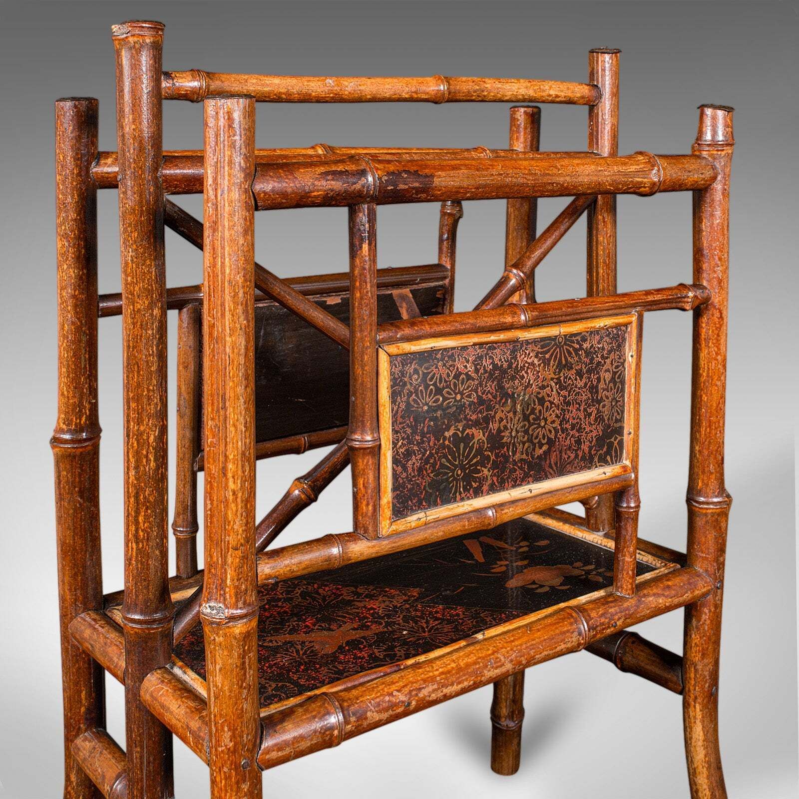 photo furniture Antique Canterbury, Chinese, Bamboo Magazine Stand, Rack, Chinoiserie, Victorian