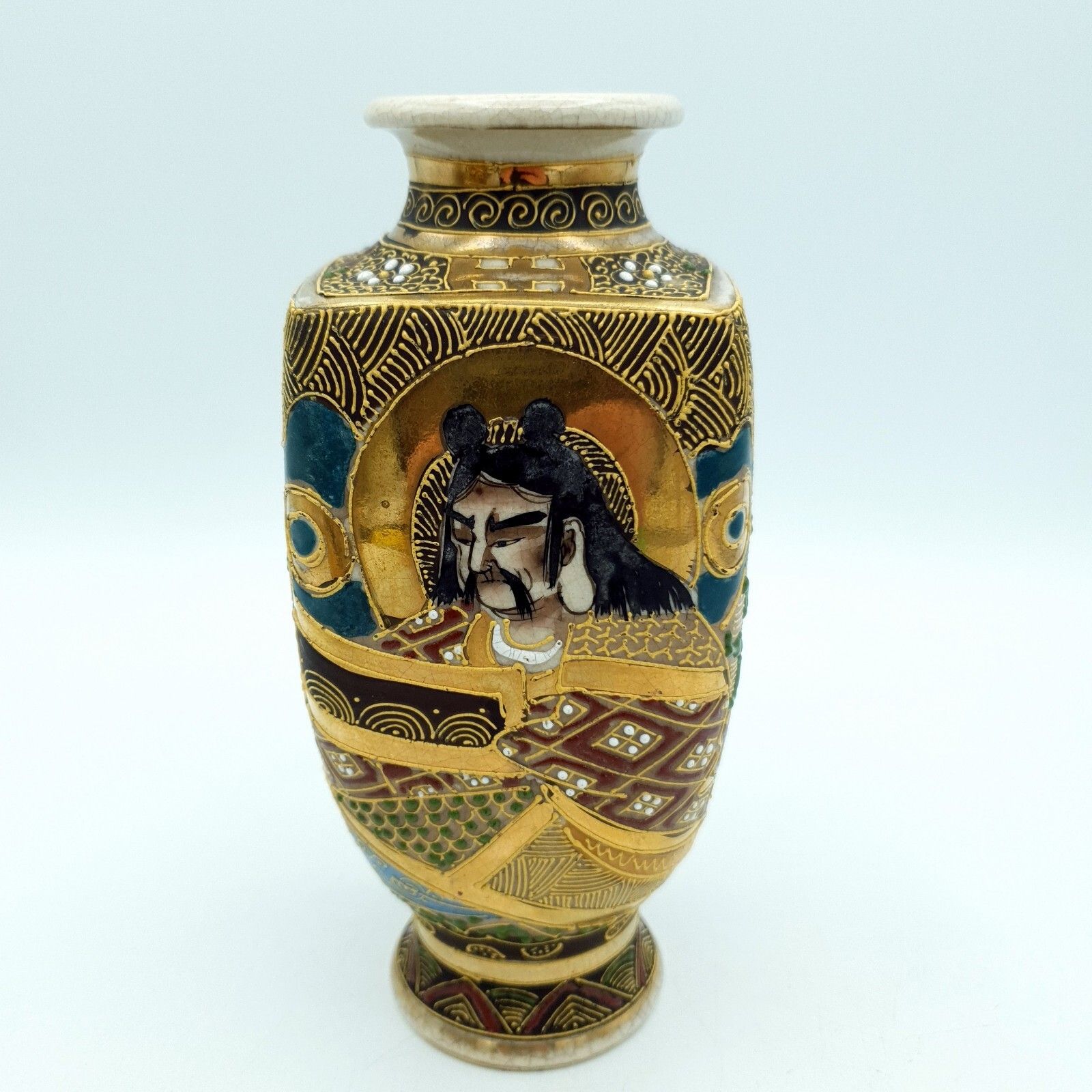 Kusube Satsuma Vase X 2 Vintage Hand Painted Enamel Pottery Vases H15cm (1 Chip) photo 70.0