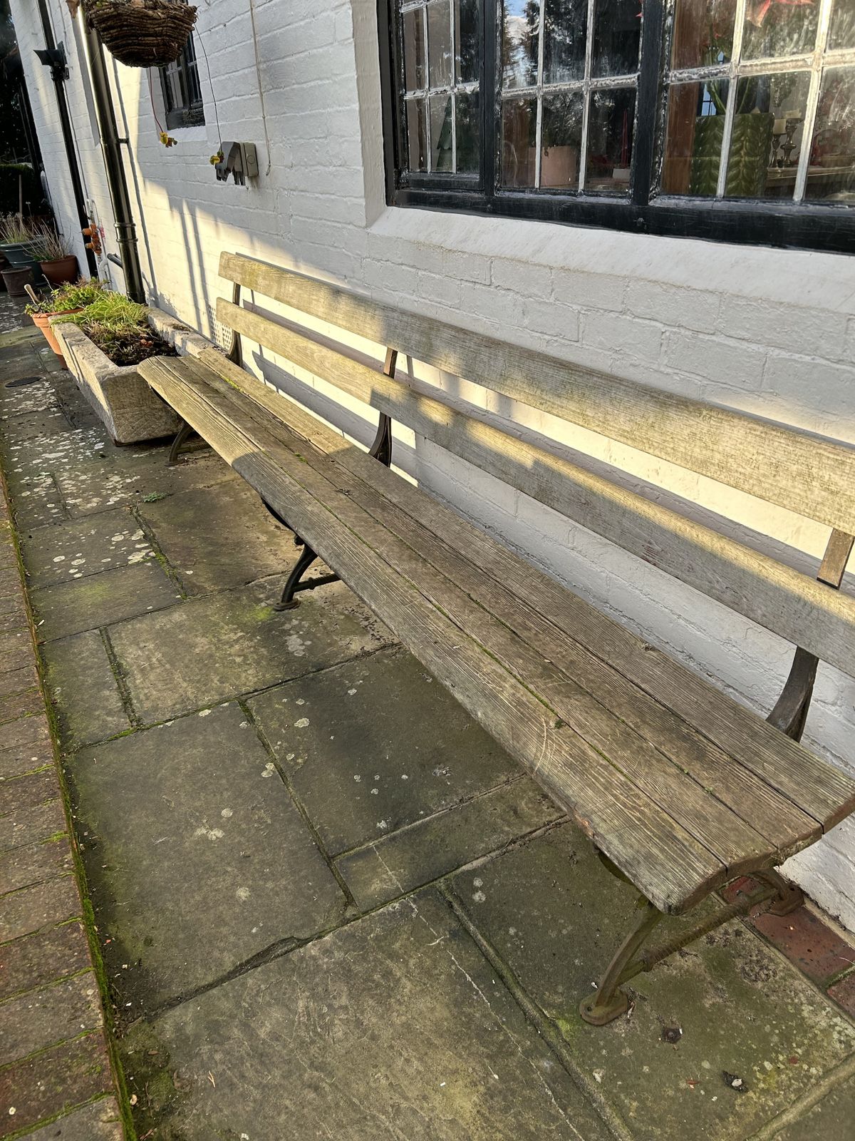 Stunning Old Extra Long Wood And Cast Iron Railway Station Bench