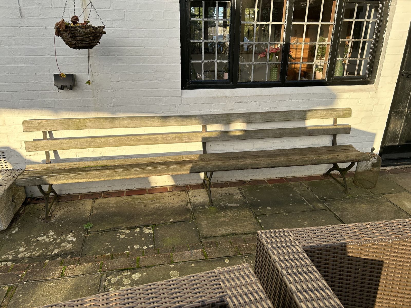 Stunning Old Extra Long Wood And Cast Iron Railway Station Bench photo furniture