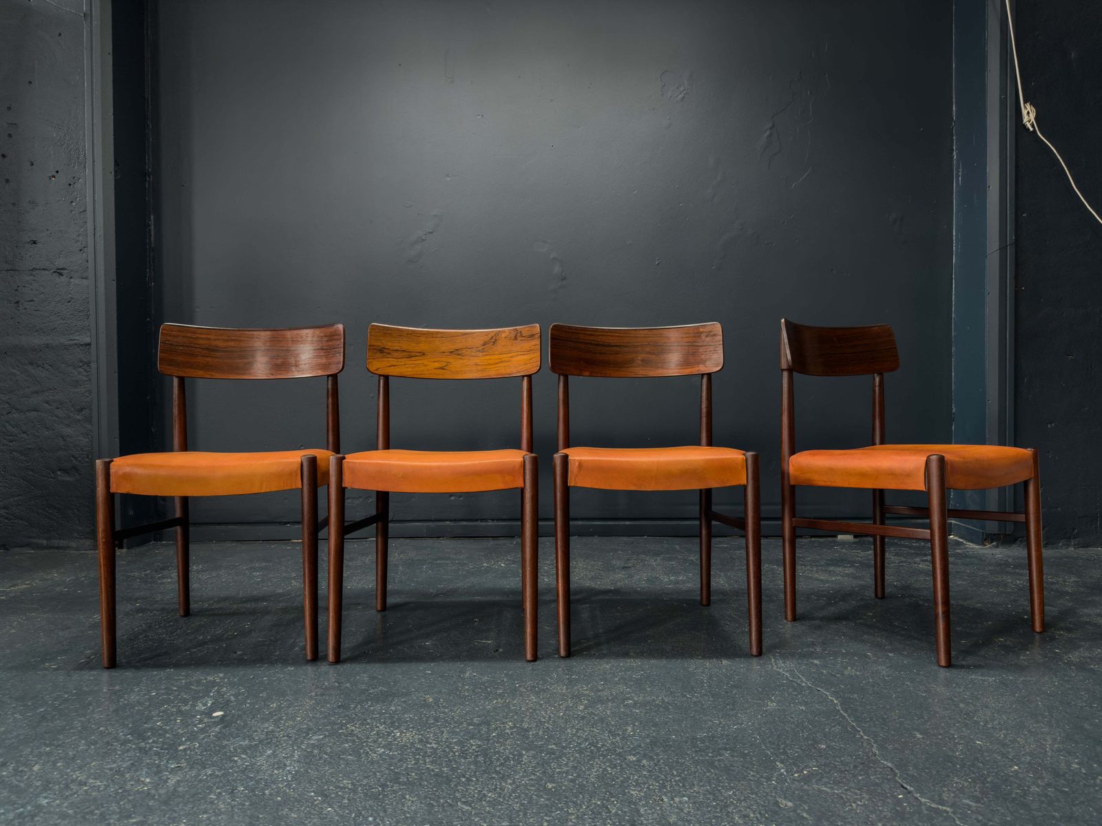 Set Of 4 Rosewood And Leather Chairs photo furniture