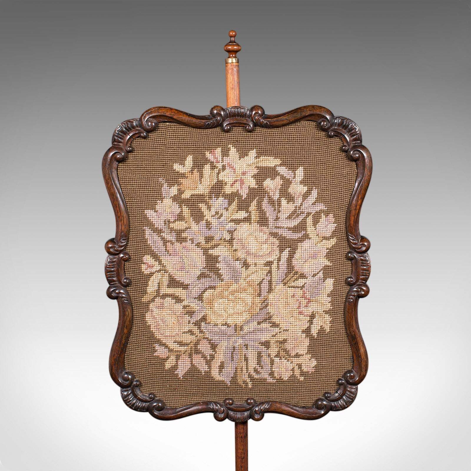 Antique Fireside Pole Screen, English, Needlepoint, Adjustable, William IV, 1835 photo buy