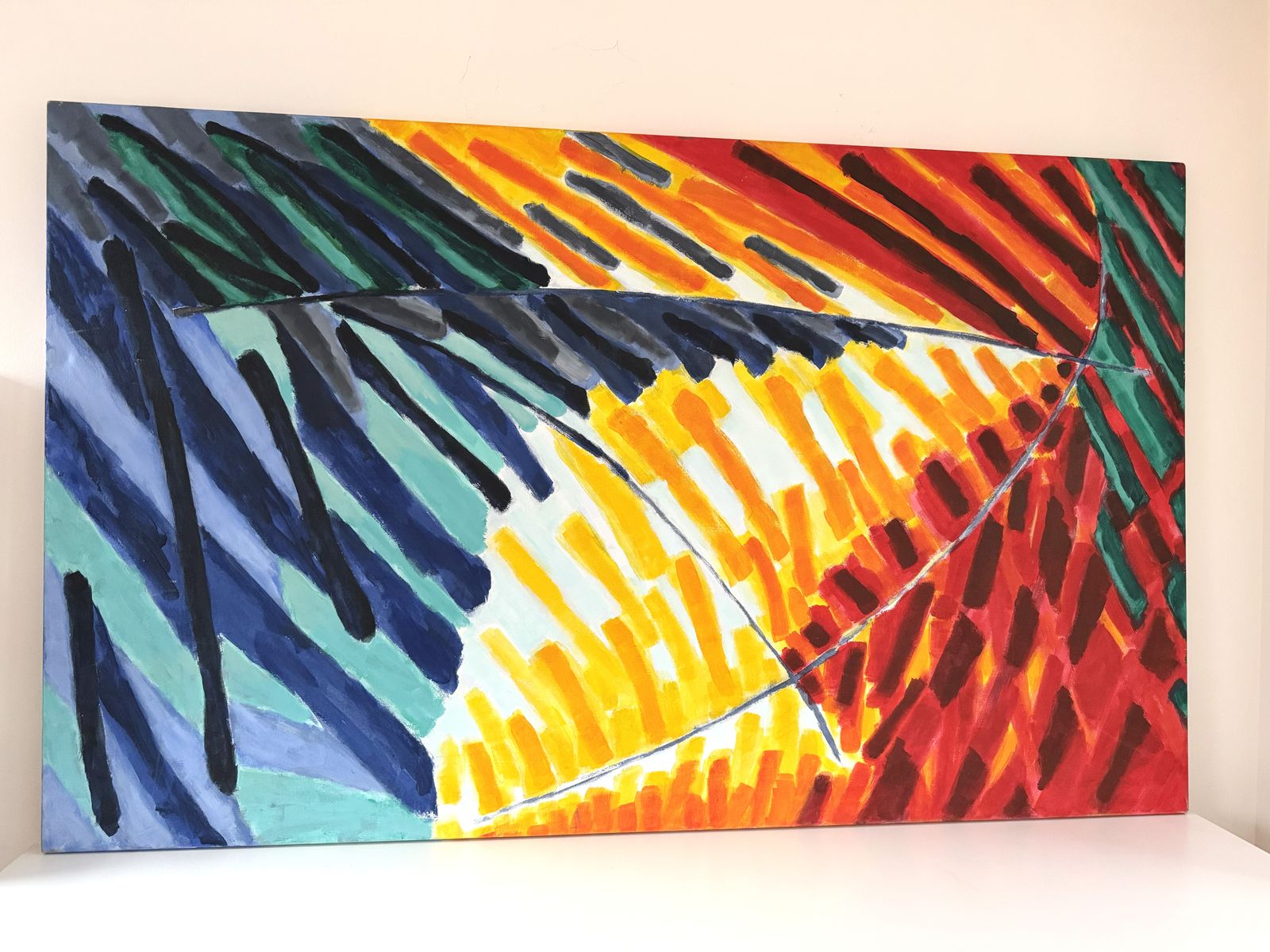 Rare Large Striking Abstract Painting "Night Trouble" By Sylvia Guirey 1983 photo for sale