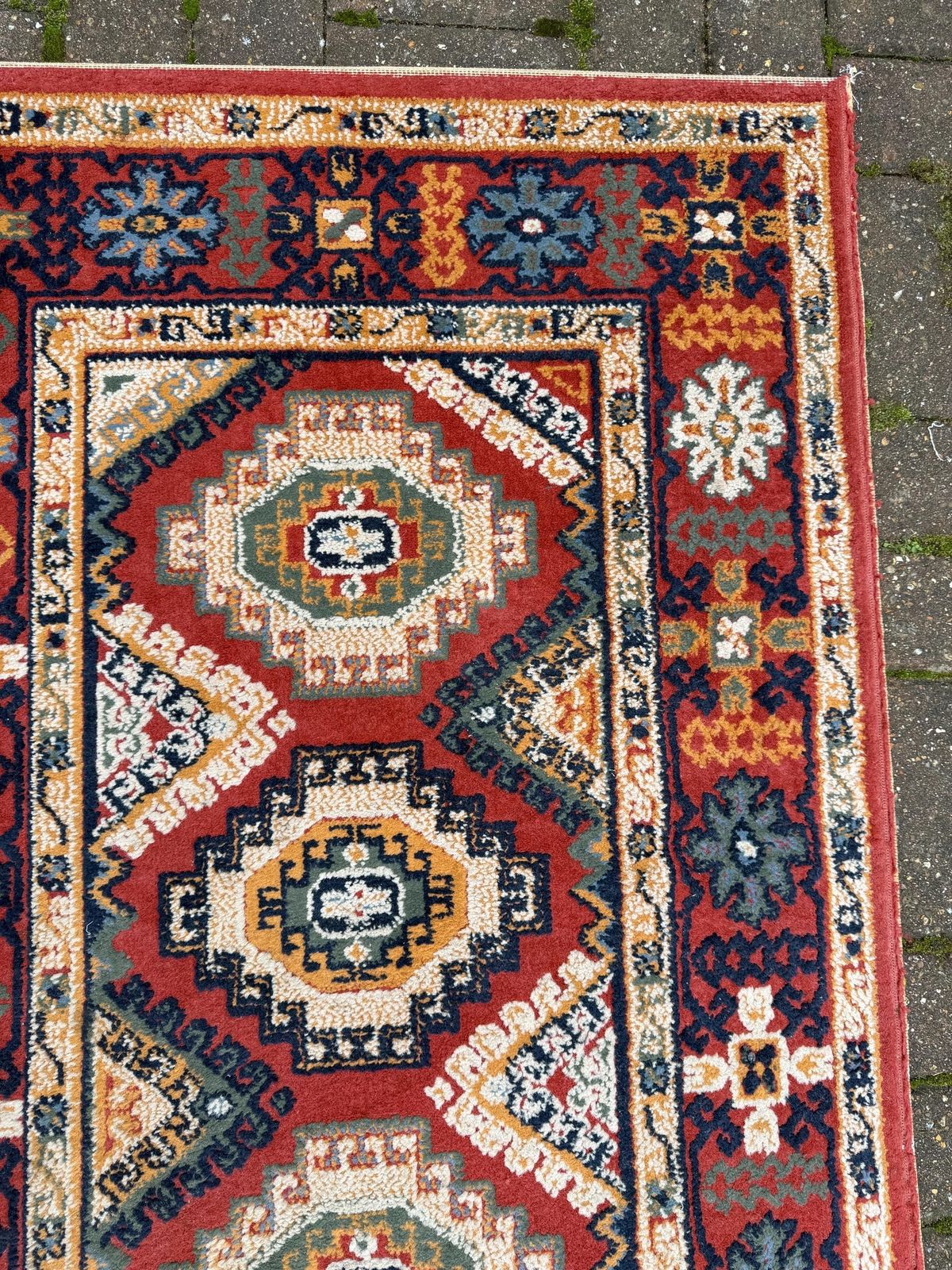 Vibrant Retro Wool Rug With Geometric Aztec Like Pattern   80cm X 150cm photo vintage