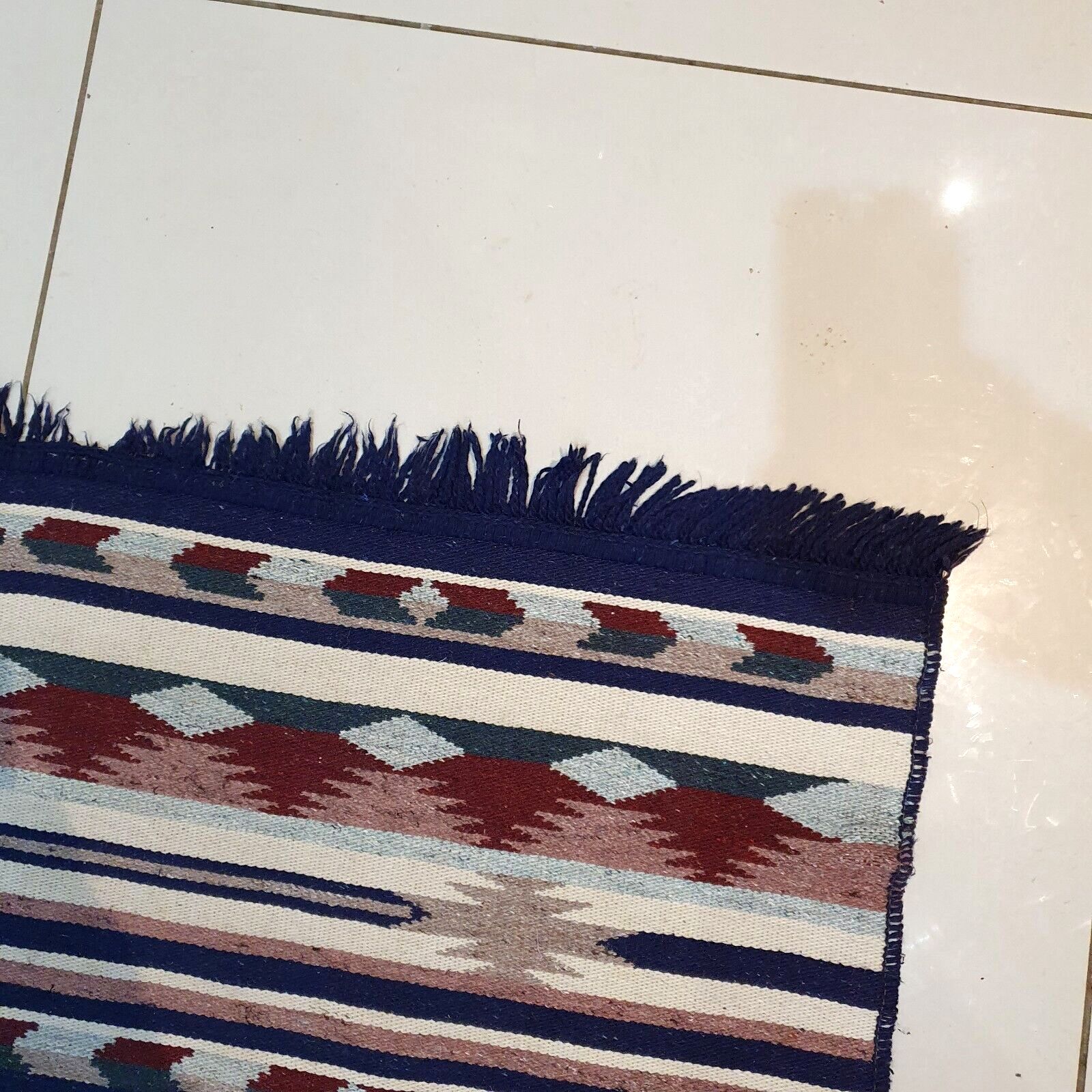photo furniture Handwoven Mexican Zapotec Wool Rug Geometric Pattern Mid Century 58" X 39" Vtg