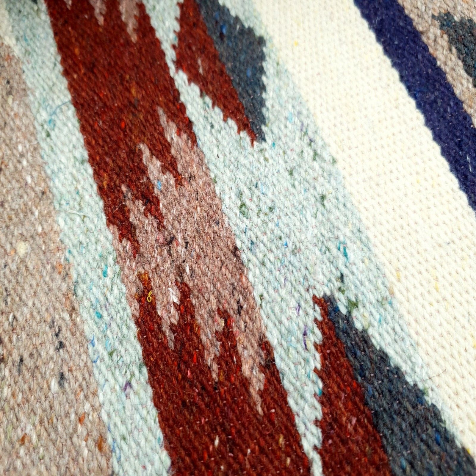 photo vinterior Handwoven Mexican Zapotec Wool Rug Geometric Pattern Mid Century 58" X 39" Vtg