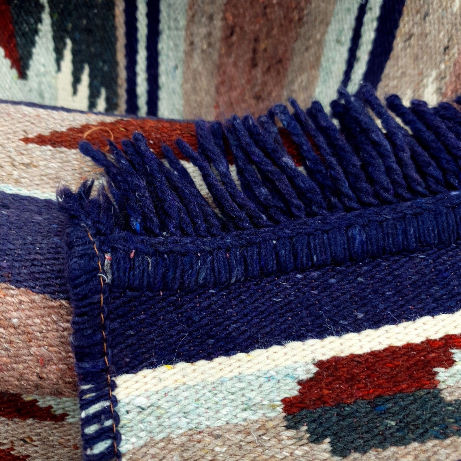 photo buy Handwoven Mexican Zapotec Wool Rug Geometric Pattern Mid Century 58" X 39" Vtg