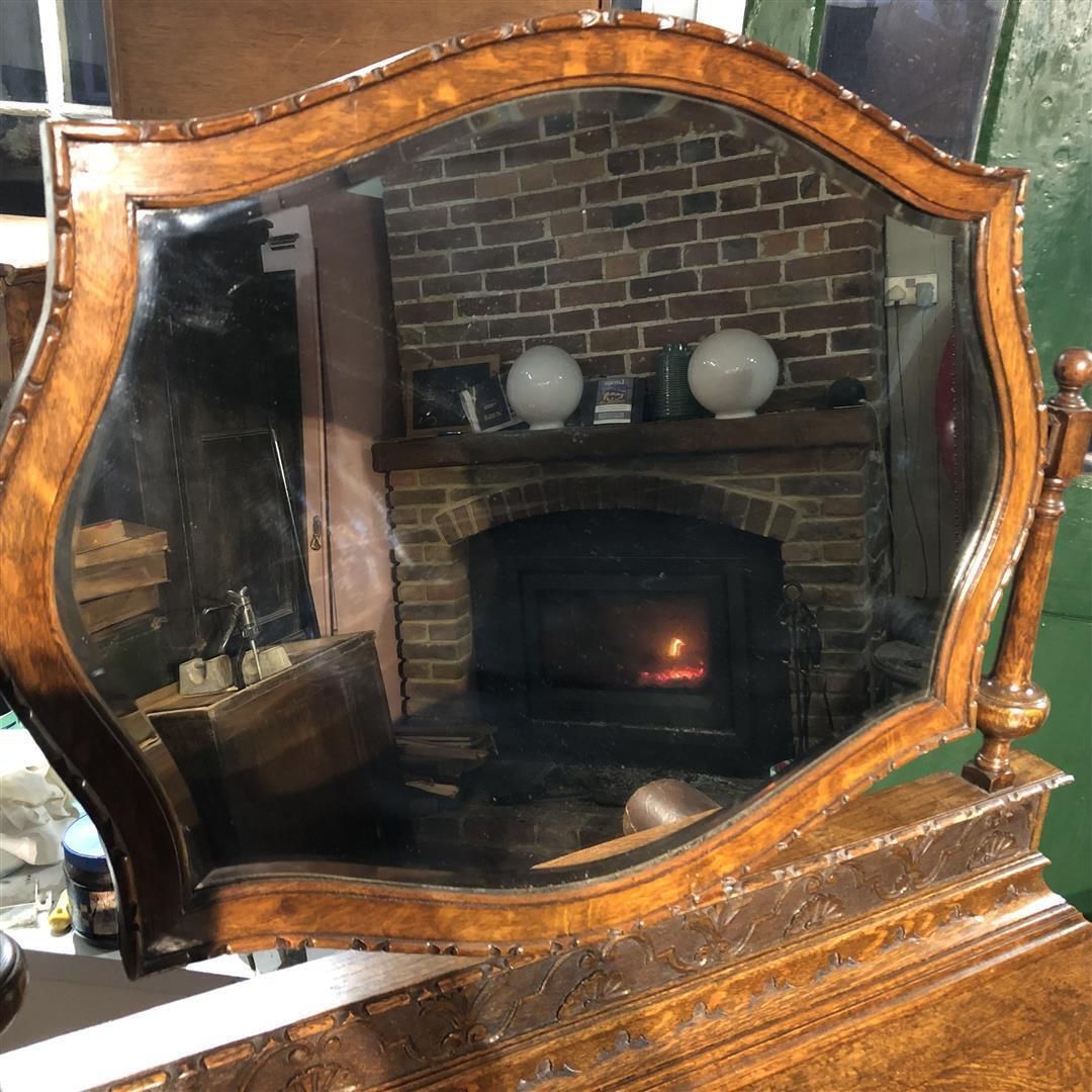 photo buy Vintage Light Oak Dressing Table Mirrored With Drawers Below 1930s