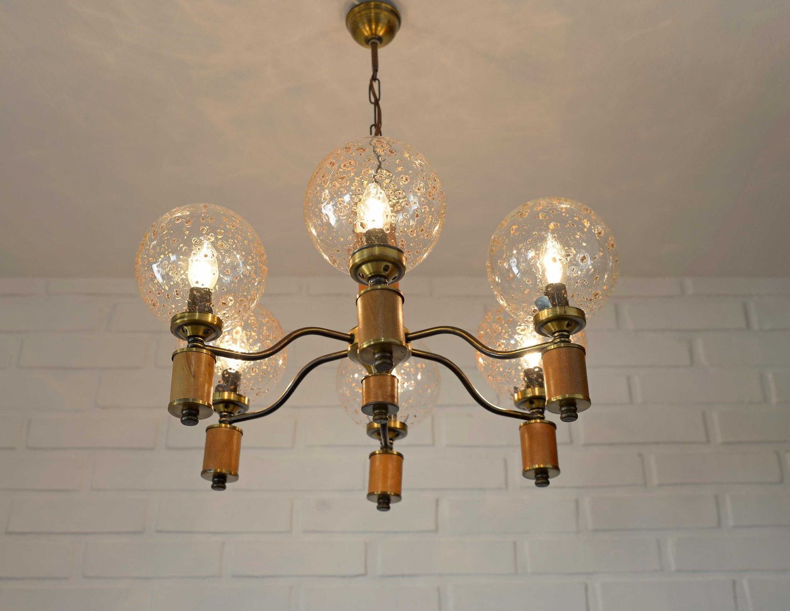 Vintage Brass Pendant Lamp / Ceiling Light / Colonial Chandelier / Yugoslavia 70's / Hanging Lamp / Rustic Lighting / Mid Century Fixture photo for sale