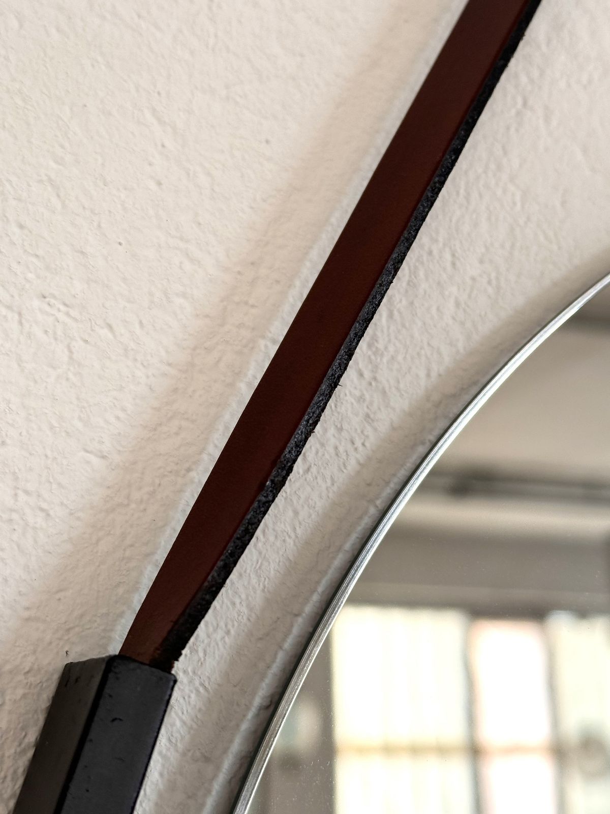 photo buy Italian Floating Wall Mirror With Leather Strap And Brass Details, 1960s