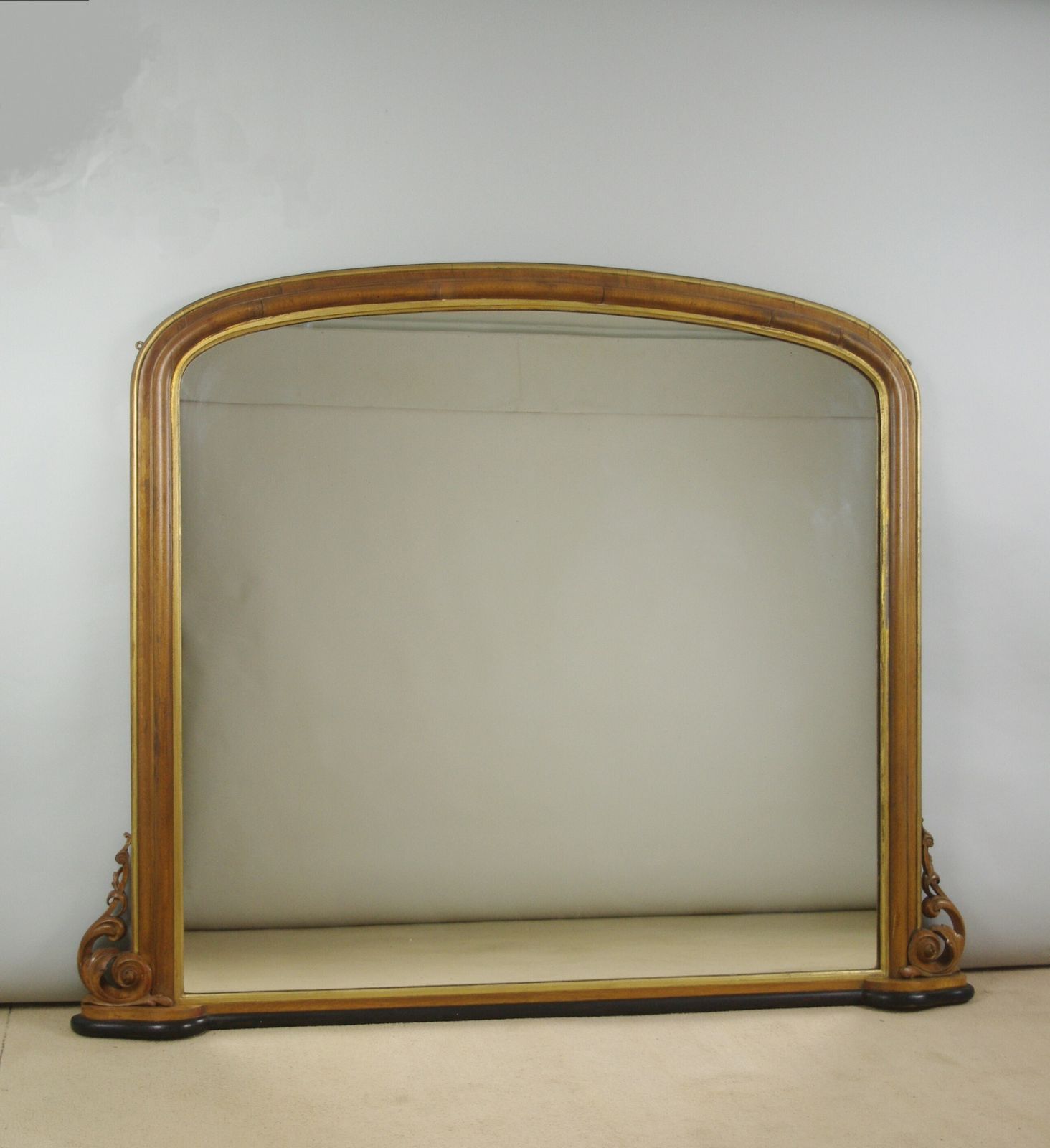 Large Victorian Oak And Parcel Gilt Arch Top Overmantle Mirror