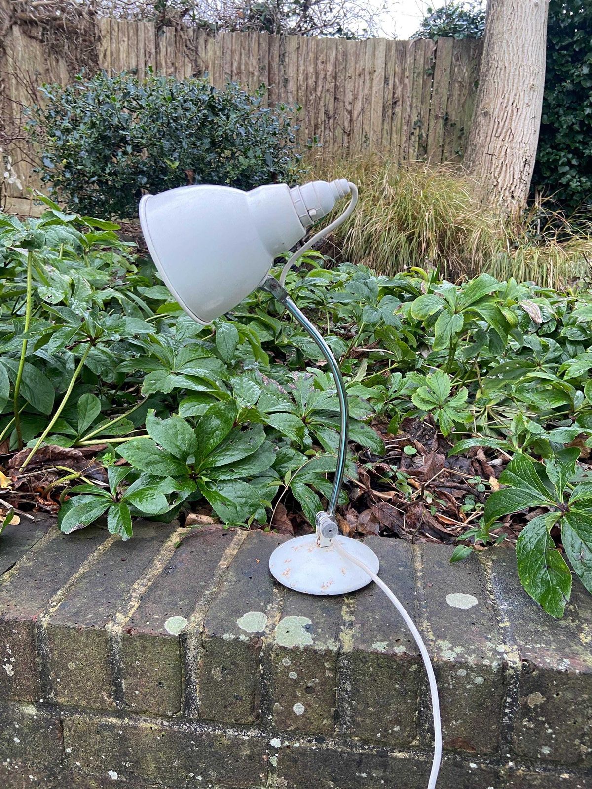 Authentic Mid Century Desk Lamp In White And Silver Metal. Quality Retro Desk Or Study Lamp.