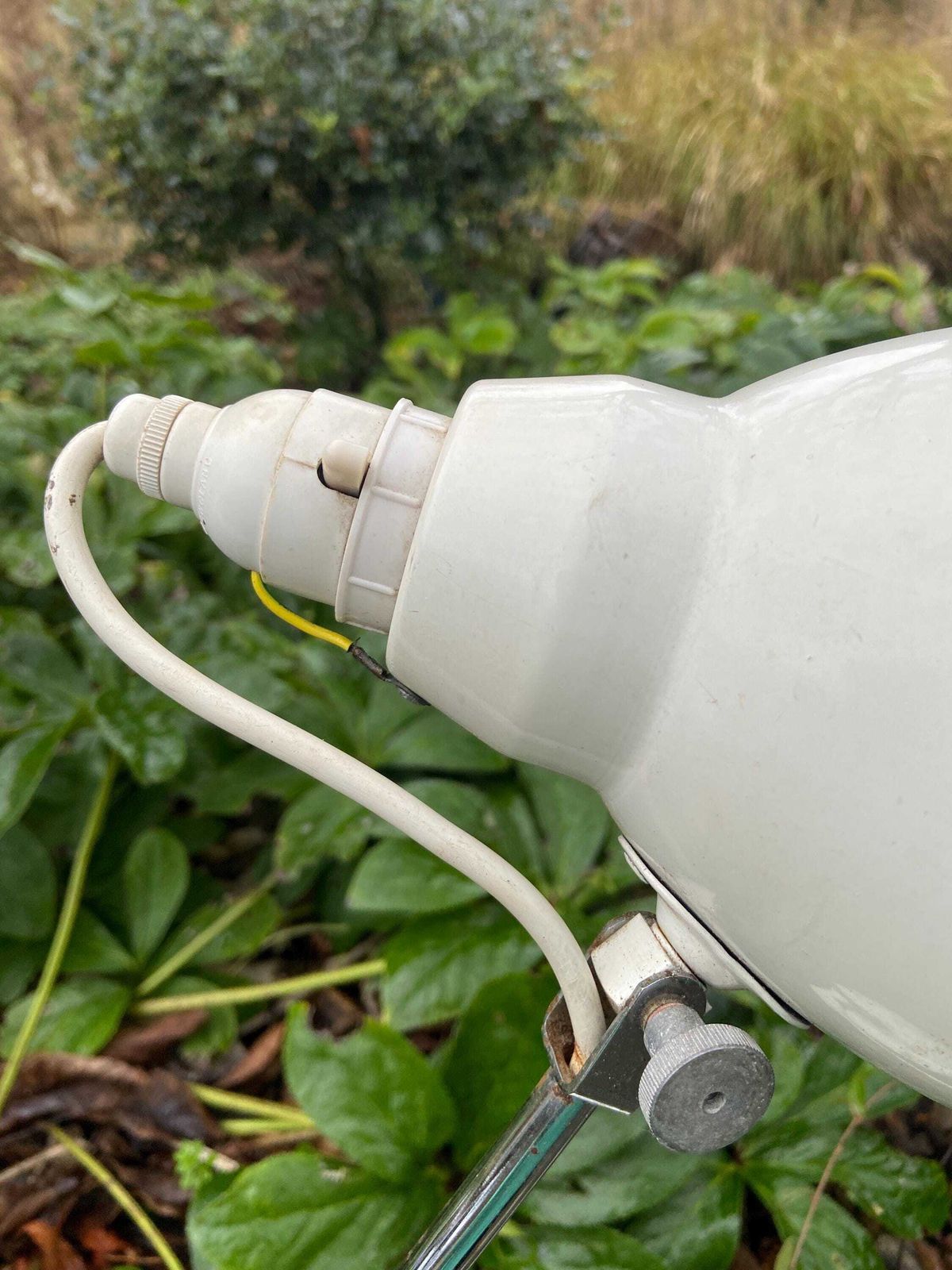 Authentic Mid Century Desk Lamp In White And Silver Metal. Quality Retro Desk Or Study Lamp. photo vinterior