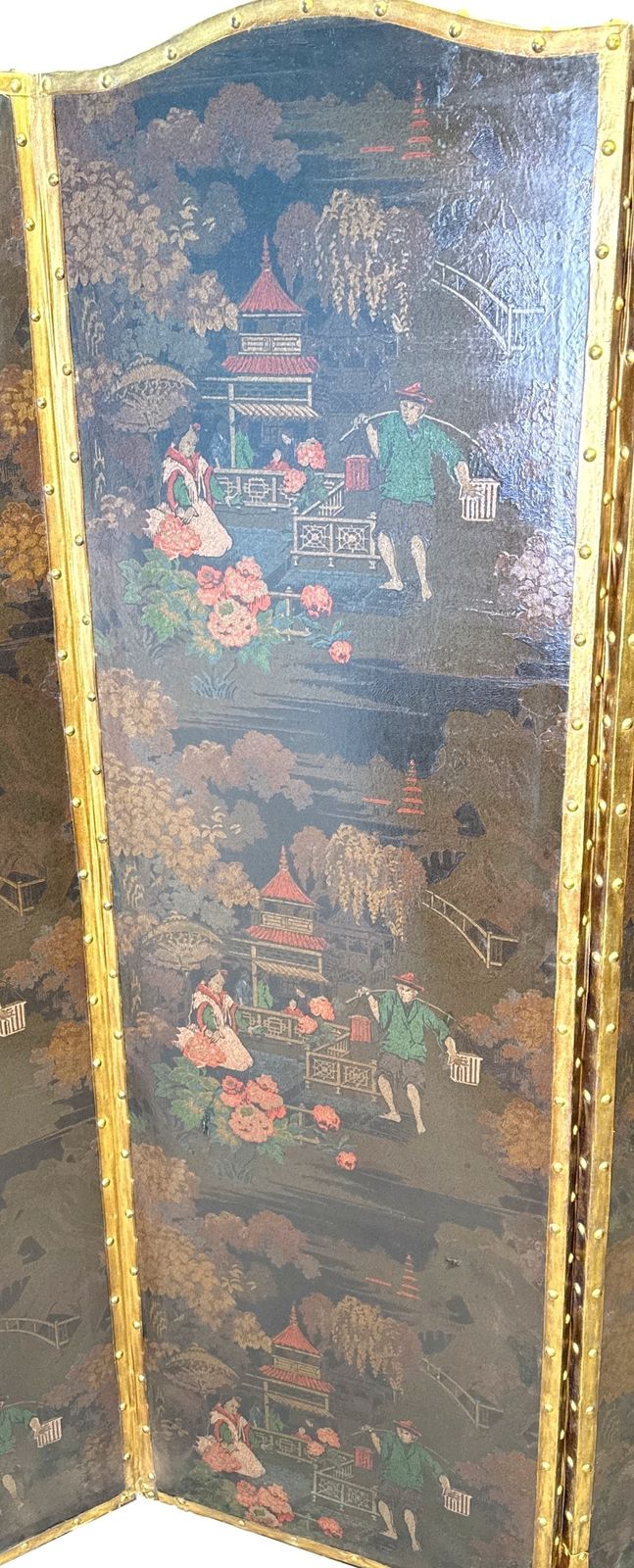 Four Fold 19th Century Chinoiserie Leather Screen (England, Circa 1890) photo Home Decor
