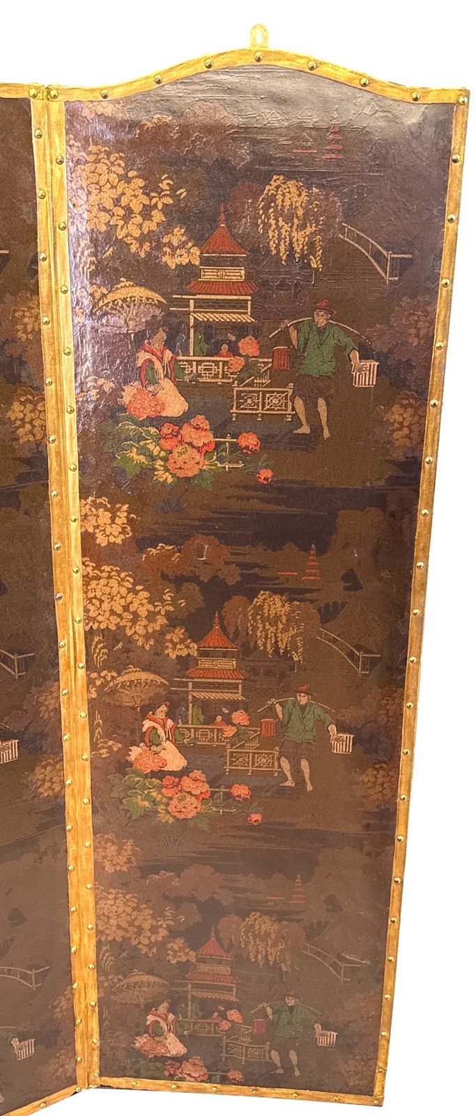Four Fold 19th Century Chinoiserie Leather Screen (England, Circa 1890) photo buy