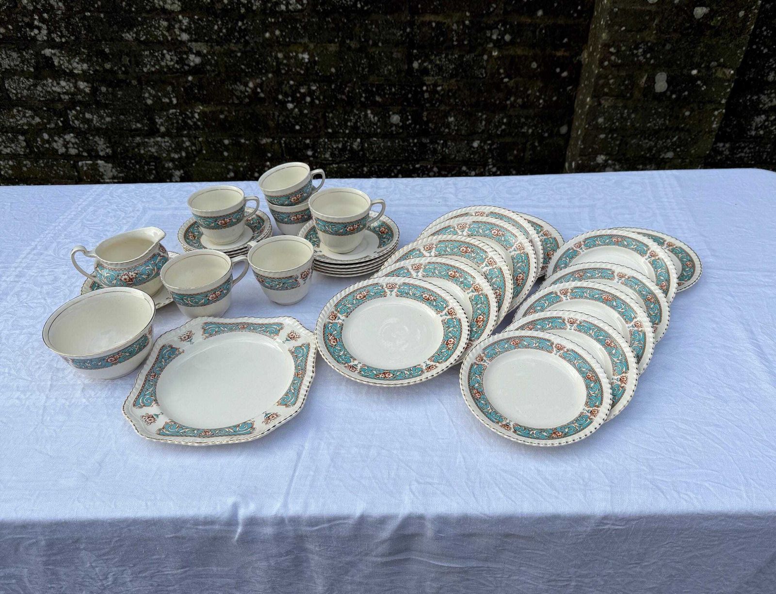 Vintage Tea Service By Johnson Bros, Old English China Floral, Cups Saucers Side Plates Milk Jug Bowl Cake Plate   Super Tea Set 31 Pieces
