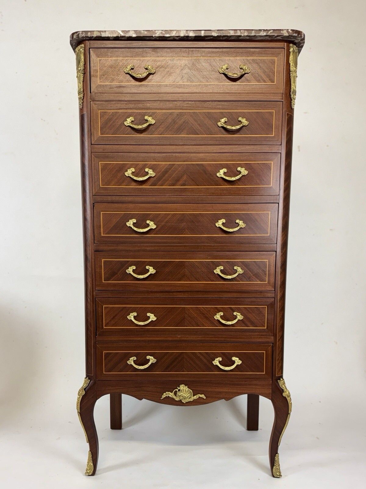 French Marble Top Tallboy Chest Of Drawers Louis XV Style photo for sale