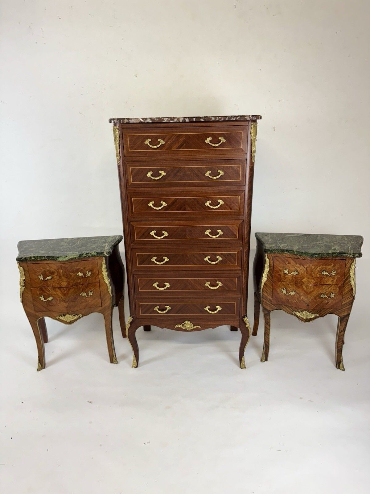 French Marble Top Tallboy Chest Of Drawers Louis XV Style photo vintage