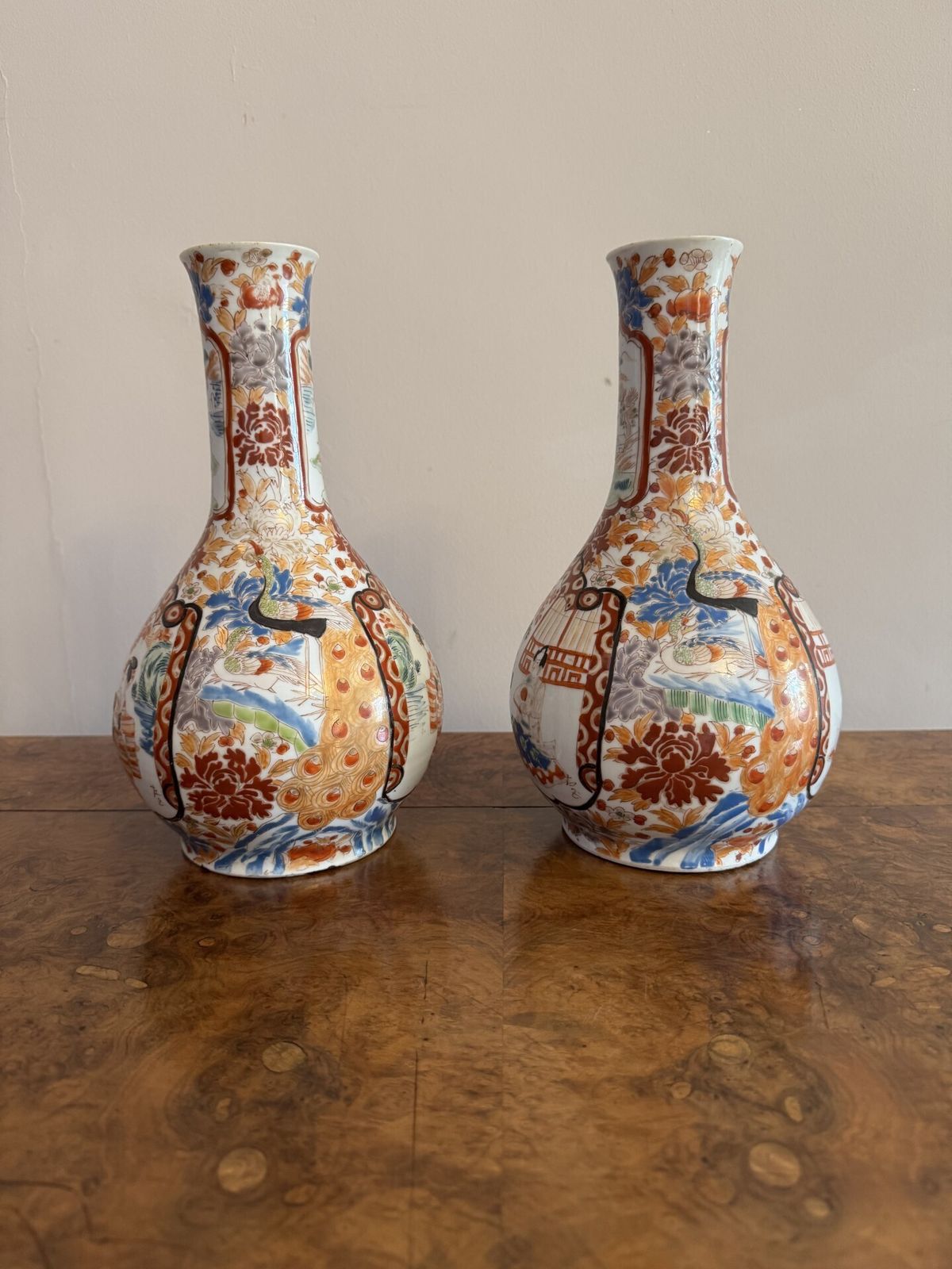 Fine Quality Pair Of Antique Japanese Imari Bottle Shaped Vases photo 795.0