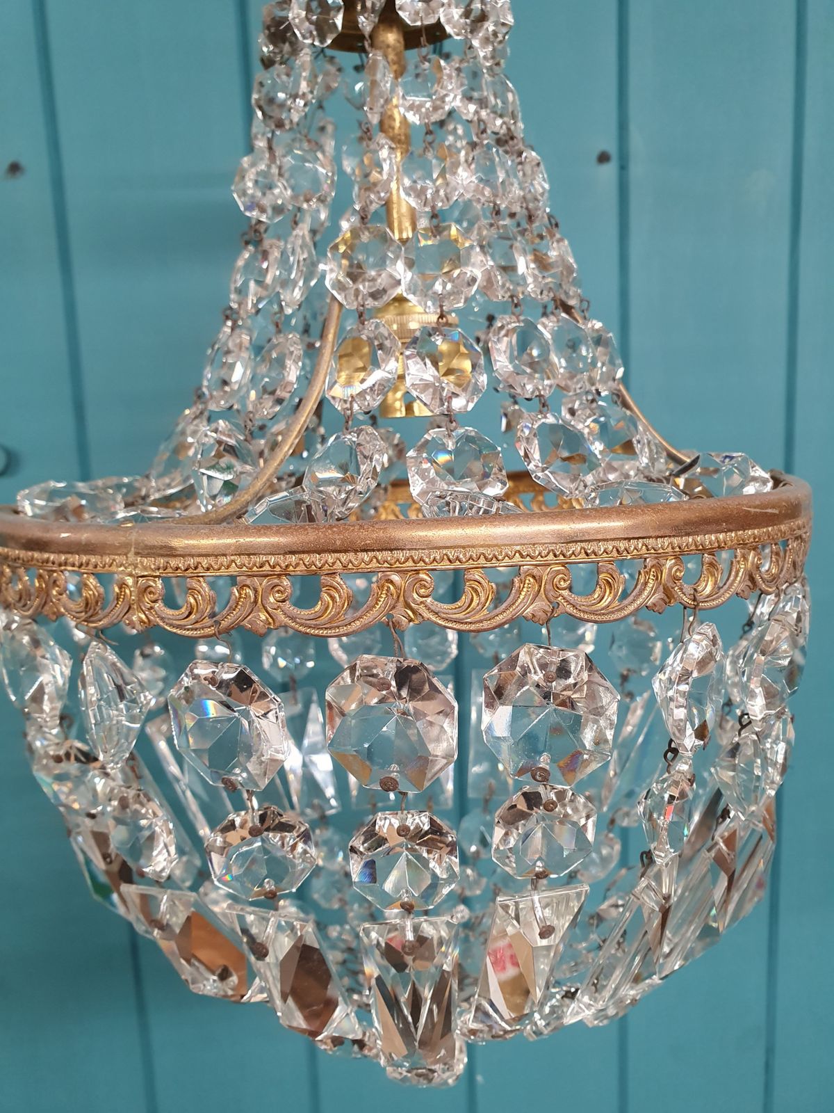 Early 20th Century Swag Chandelier With Prisms 10" photo Lighting