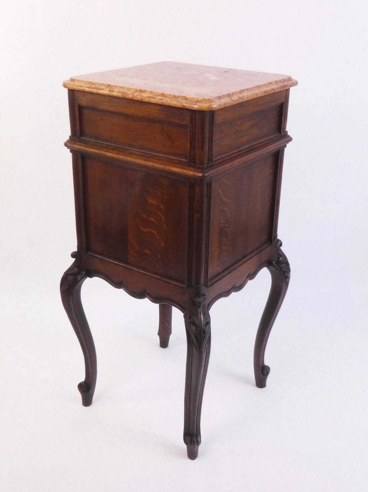 photo furniture Antique French Louis XV Wooden Side Table With Marble, Walnut Carved Tall Chest, Beside Table, Entryway Furniture