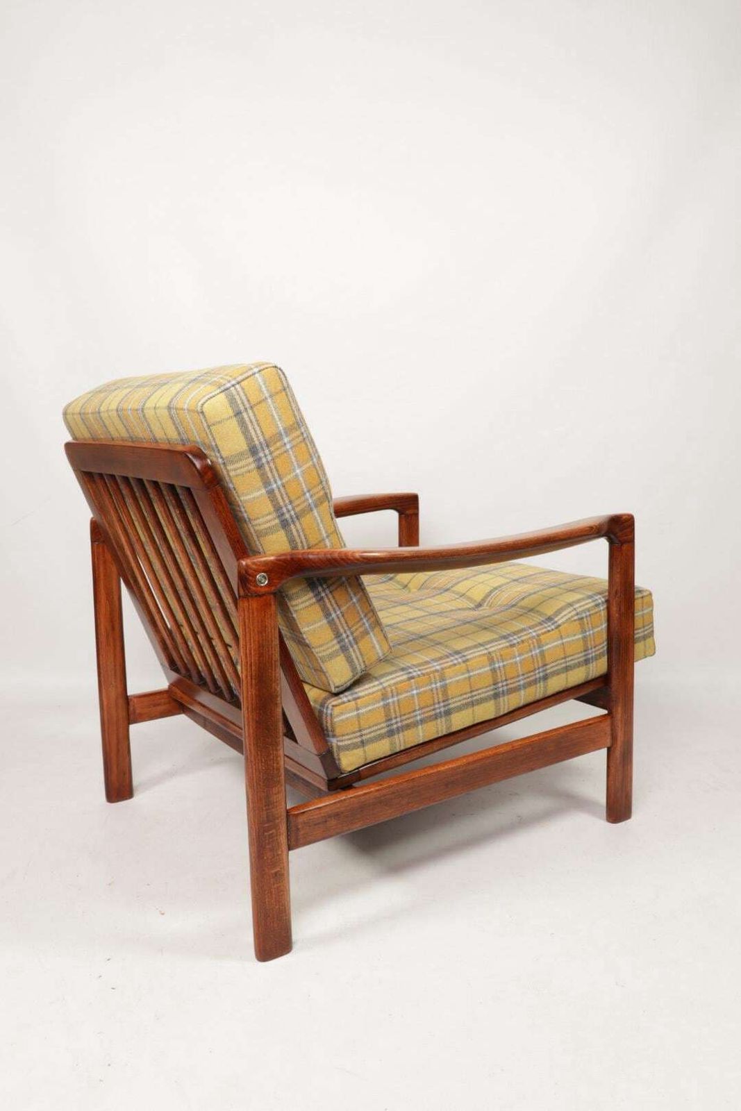 Yellow Wool Tartan Vintage Armchair From Poland By Zenon Bączyk, 1960s photo 749.0