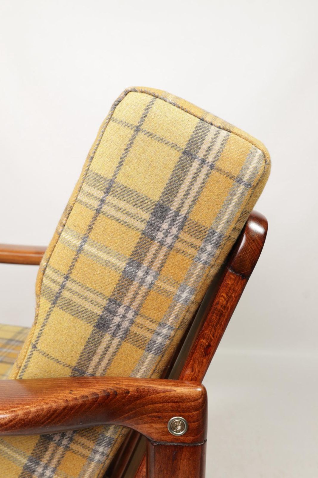 photo furniture Yellow Wool Tartan Vintage Armchair From Poland By Zenon Bączyk, 1960s