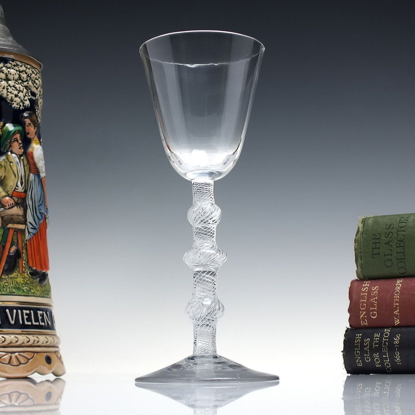 Rare Triple Knop 18th Century Air Twist Wine Glass C1750