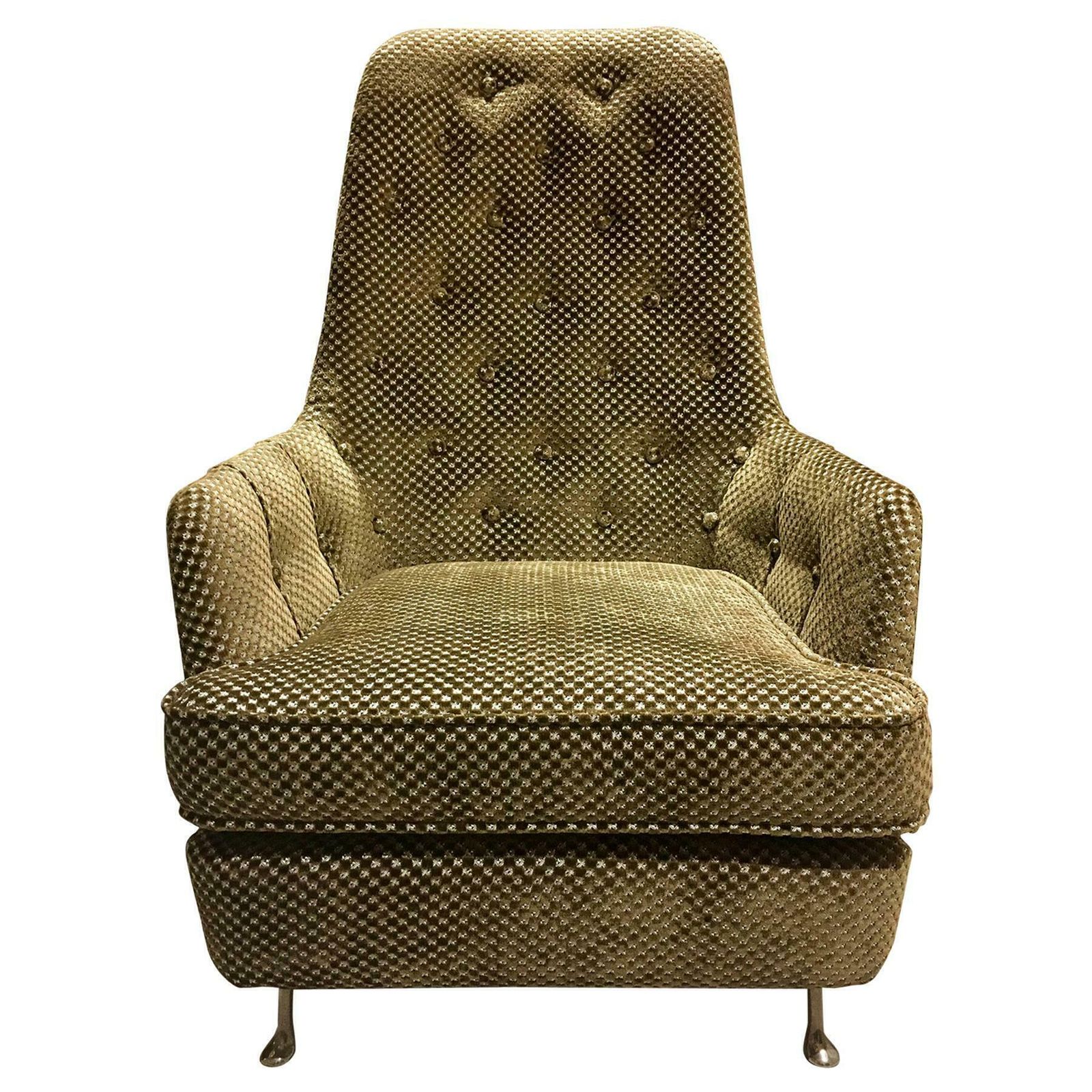 Mid Century Button Tufted Armchair With Metal Feet