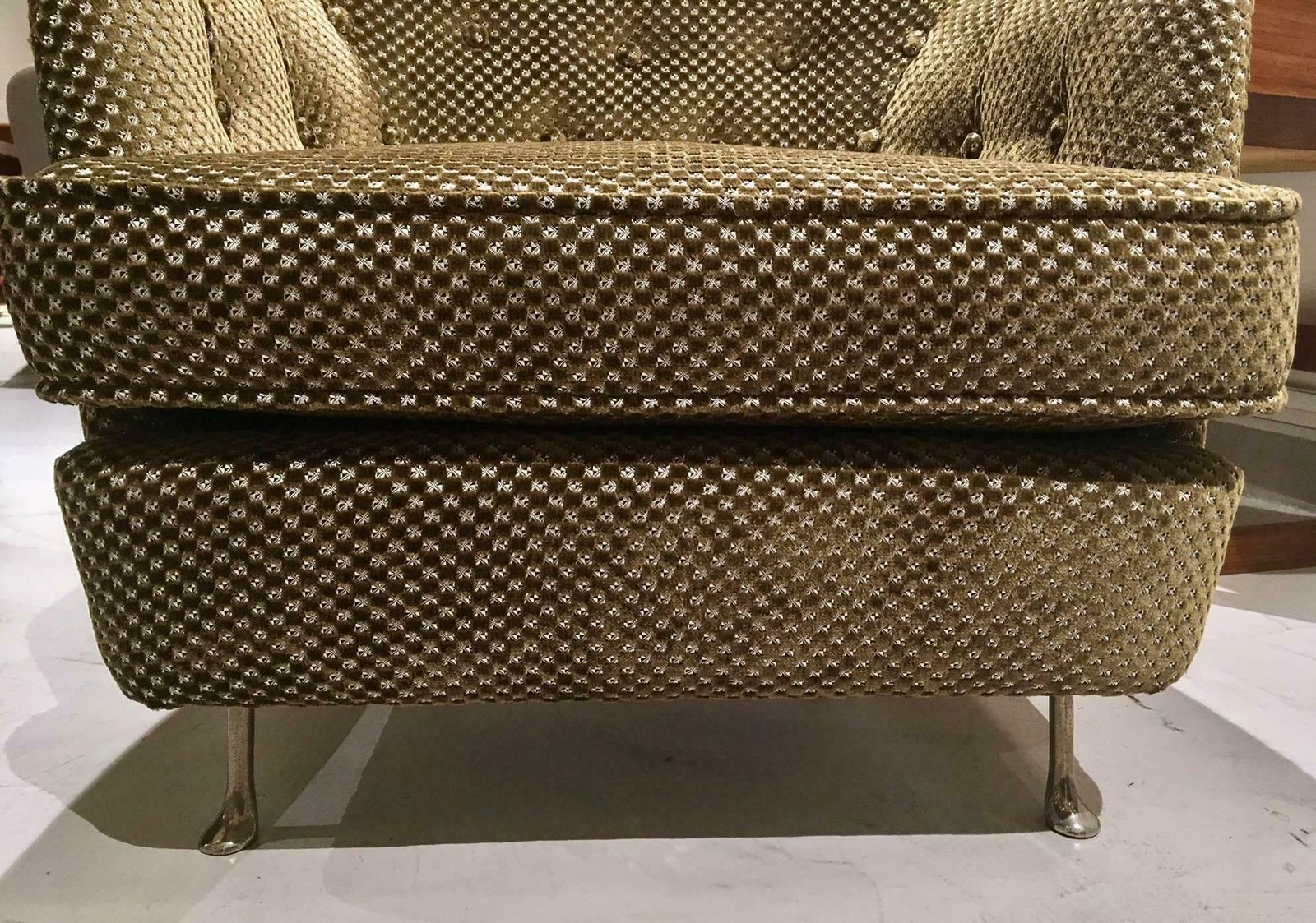 Mid Century Button Tufted Armchair With Metal Feet photo for sale