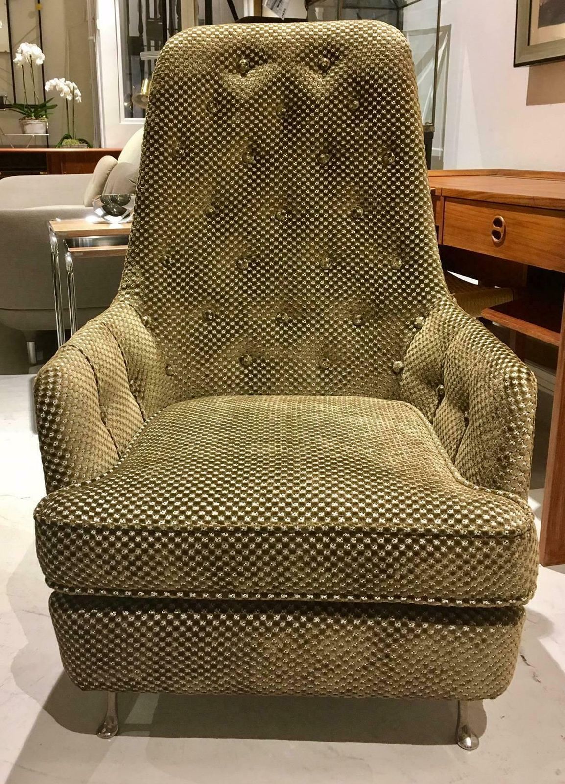 Mid Century Button Tufted Armchair With Metal Feet photo buy